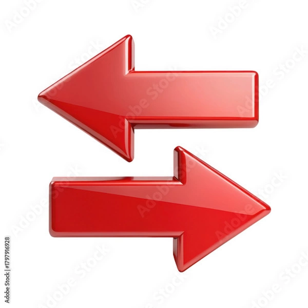 Obraz Two shiny red arrows facing opposite directions symbolizing exchange or reversal transparent background