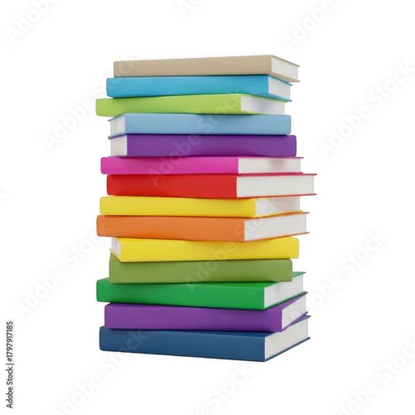 Obraz A tall stack of colorful books with textbooks and novels arranged neatly together creating a vibrant display transparent background