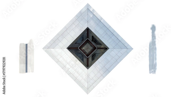Fototapeta Aerial view of diamond-shaped rooftop with adjacent architectural elements against black