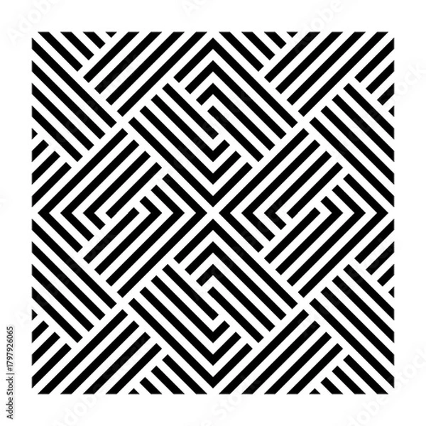 Fototapeta A pattern of black repeating stripes on a white background. A parquet-like woven look. Seamlessly repeating pattern.