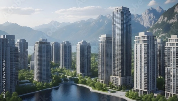 Obraz High-Rise Architecture and Nature Scenery Illustration