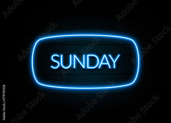 Obraz Sunday  - colorful Neon Sign on brickwall