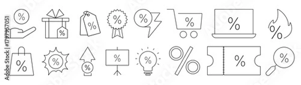 Obraz Sale offer signs. Line icon set. Shopping, tag, discount, buying, offer, price symbols. Editable stroke .