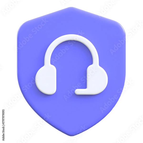 Obraz Audio security concept of headset in shield Flat 3D UI Icon