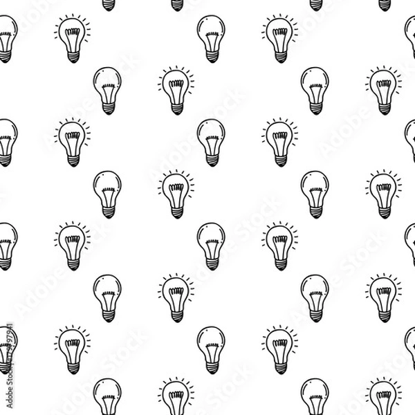 Fototapeta Lamp light bulb hand drawn seamless pattern design