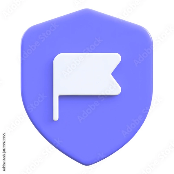 Obraz Check marking symbol with flag on shield 3D icon