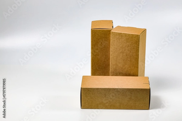 Fototapeta Several rectangles Cardboard boxes for Parcel Delivery isolated on white background.