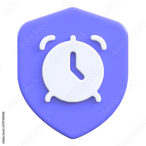 Fototapeta Deadline concept alarm clock on shield protection Flat 3D UI Icon