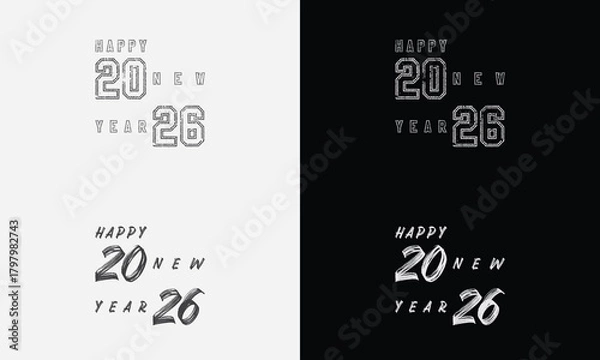 Fototapeta Happy New Year 2026 vector logo set. Trendy, diverse typography designs.