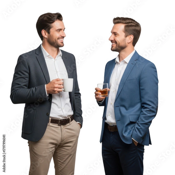 Obraz Two men in suits holding drinks isolated on transparent background
