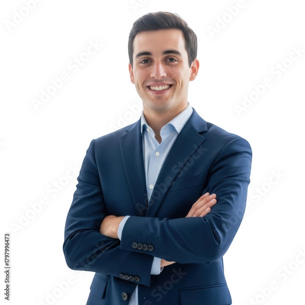 Obraz Smiling businessman with arms crossed isolated on transparent background