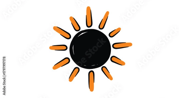 Fototapeta A simple illustration of a sun with a dark center and orange rays