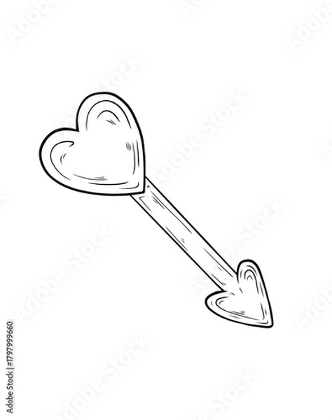 Fototapeta Vector illustration of Cupid's arrow. Hand-drawn illustration for Valentine's Day. Vector graphics, ink, line art, doodle style. Arrow with a heart, cute arrow of love, Cupid.