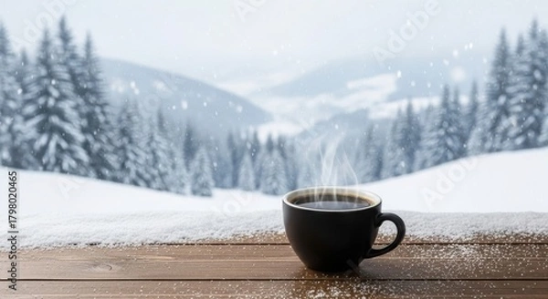 Obraz Coffee cup in winter landscape