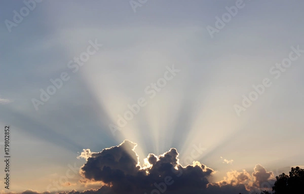 Obraz Sunset, Clouds and Sun rays