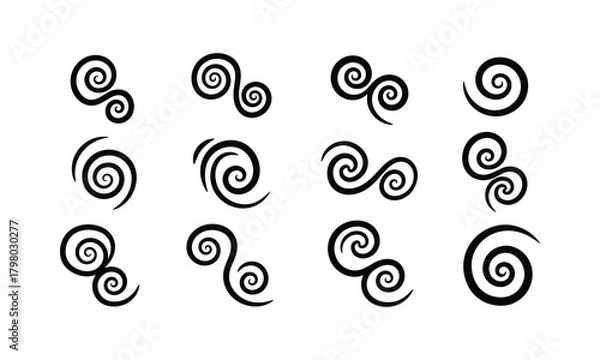 Fototapeta Set of twelve black swirling graphic elements and decorative ornaments