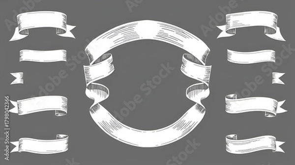 Obraz Ribbon banners with a vintage modern look incorporate hand drawn sketch elements commonly found in posters, logos, and invitation cards, showcasing retro heraldic ribbons