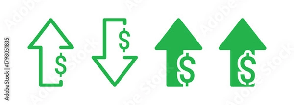 Fototapeta Green dollar sign arrows up and down icons On Transparent Background