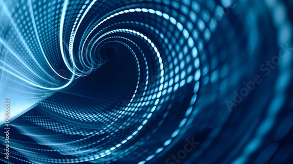 Fototapeta Abstract blue background element on black. Fractal graphics. Three-dimensional composition of glowing lines and mosaic halftone effects. Wide format high resolution image.