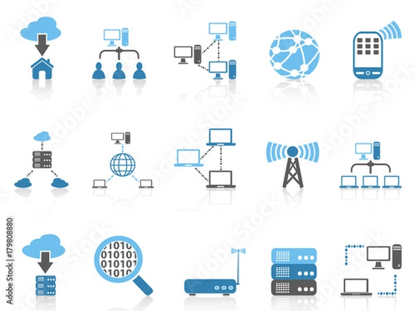 Fototapeta blue color series computer communication icons set
