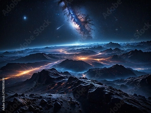 Fototapeta Spectacular Night Landscape: Galaxy, Mountains, and Celestial Light - A Breathtaking View