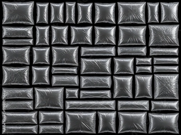 Fototapeta Silver Foil Pillows Pattern: Modern Interior Design Texture - Seamless Background for Textiles, Wall Art, and Digital Surface Designs