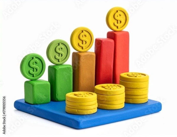 Obraz 3D Bar Chart With Stacked Dollar Coins