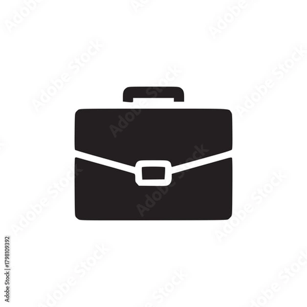 Obraz A simple black briefcase icon with a handle and a white latch on a plain white background image