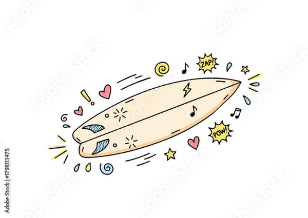 Fototapeta Black silhouette of a surfboard on white background for surfing and beach lifestyle concept