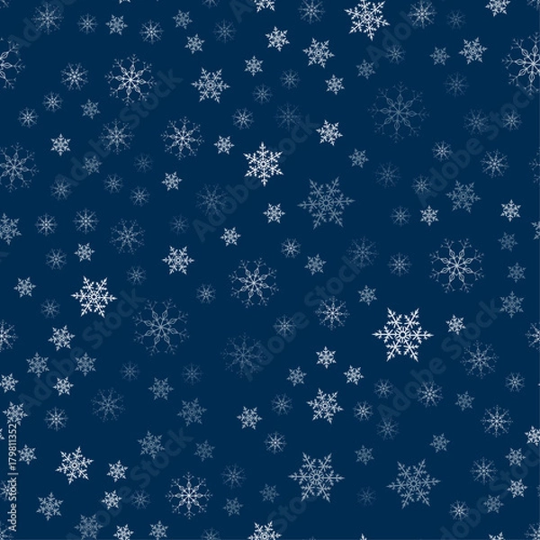 Obraz abstract Christmas seamless pattern from white snowflakes on a blue background. For holiday, new year, celebration, party.