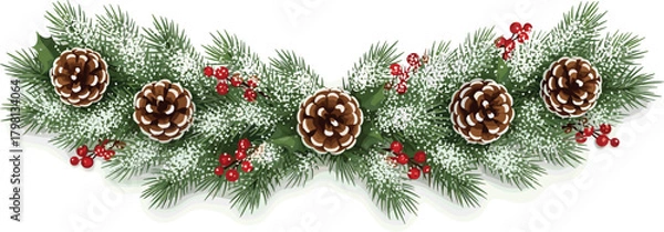Obraz Festive Christmas Corner Decoration with Ornaments and Pine Needles