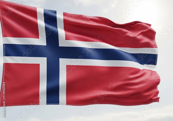 Fototapeta Waving Norwegian Flag A Symbol of National Pride and Identity in High Resolution, Representing Norwegian Culture and Heritage