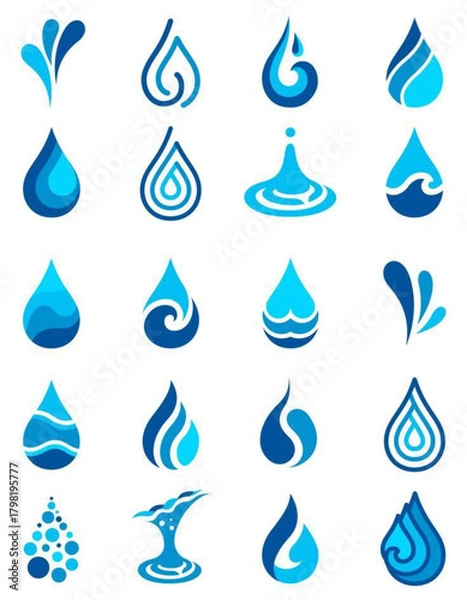 Fototapeta Set of water drop icons in various styles,eps