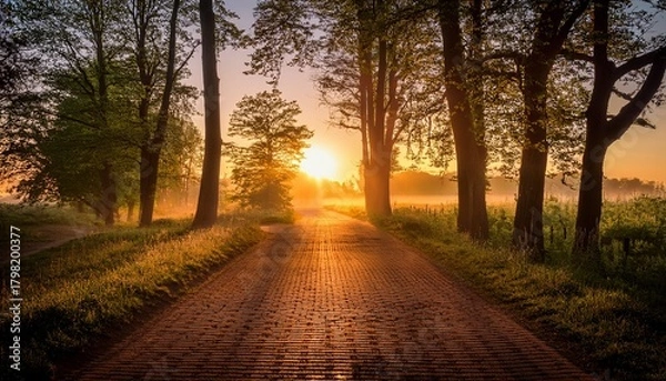 Fototapeta sunrise path through trees