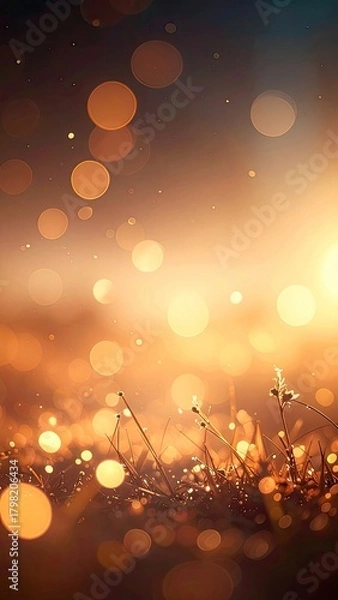 Obraz Golden light on dewy grass with a magical, sparkling bokeh background