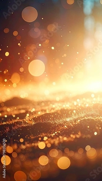 Obraz A field of sparkling golden lights with a bright sunburst and soft bokeh effects