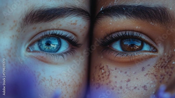 Fototapeta Zwei Frauen stehen Auge an Auge nah beieinander
