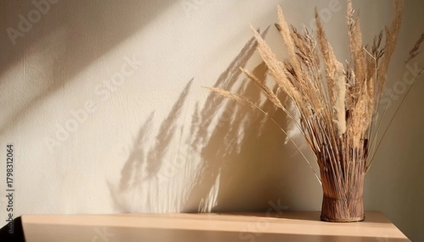 Obraz Minimalist Dried Grass Still Life With Autumn Sunlight And Soft Shadows