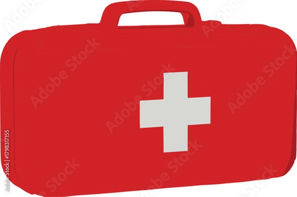 Fototapeta First aid kit cartoon illustration, symbolic emergency preparedness and health safety graphics for design and education