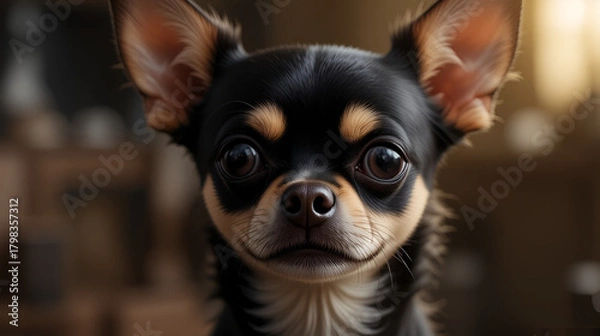 Fototapeta Evil Chihuahua looks into the camera with a displeased expression of the muzzle.