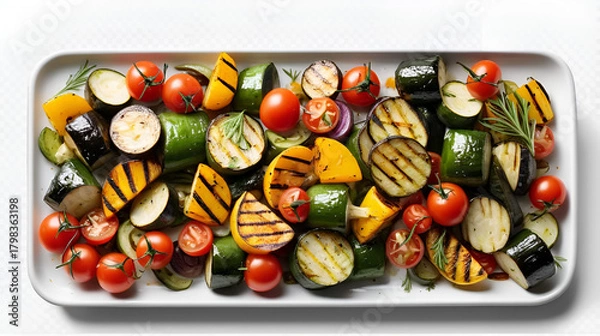 Fototapeta Grilled vegetable medley preparation kitchen food bright lighting culinary art isolated on transparent background