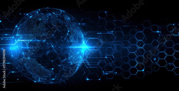 Fototapeta Digital Globe: Network Connections and Hexagons