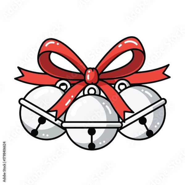 Fototapeta A festive illustration of three silver jingle bells adorned with a bright red bow, perfect for holiday themes.