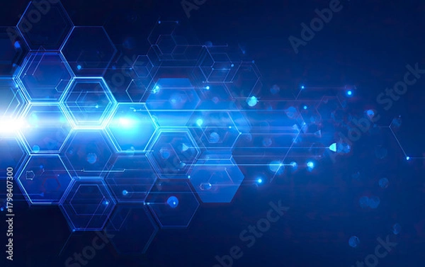 Fototapeta Abstract glowing blue hexagon network pattern