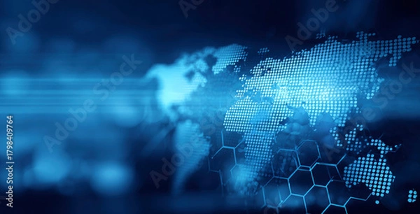 Fototapeta Abstract Blue Global Network Map