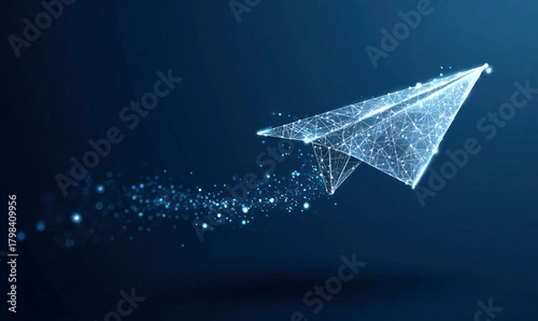 Fototapeta Abstract glowing paper airplane in flight