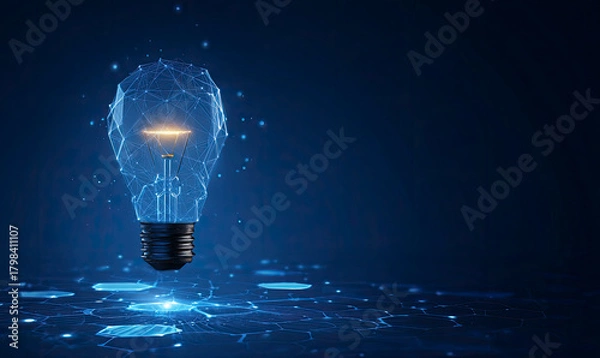 Fototapeta Glowing Networked Lightbulb, Abstract Idea