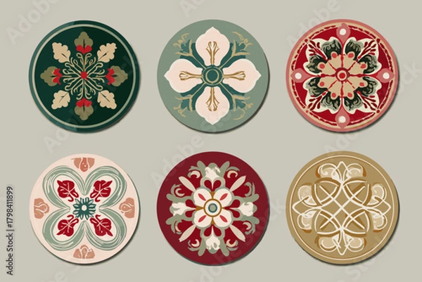 Fototapeta Korean Festive Medallion Pattern with Floral Geometry