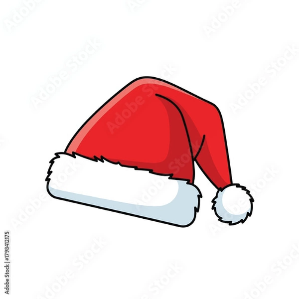 Fototapeta A vibrant red Santa hat with a fluffy white brim and pom-pom, perfect for Christmas festivities and holiday cheer, isolated on a white background.