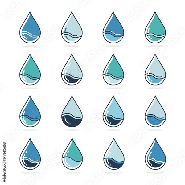Fototapeta Water Drop Icons Collection for Design Elements.